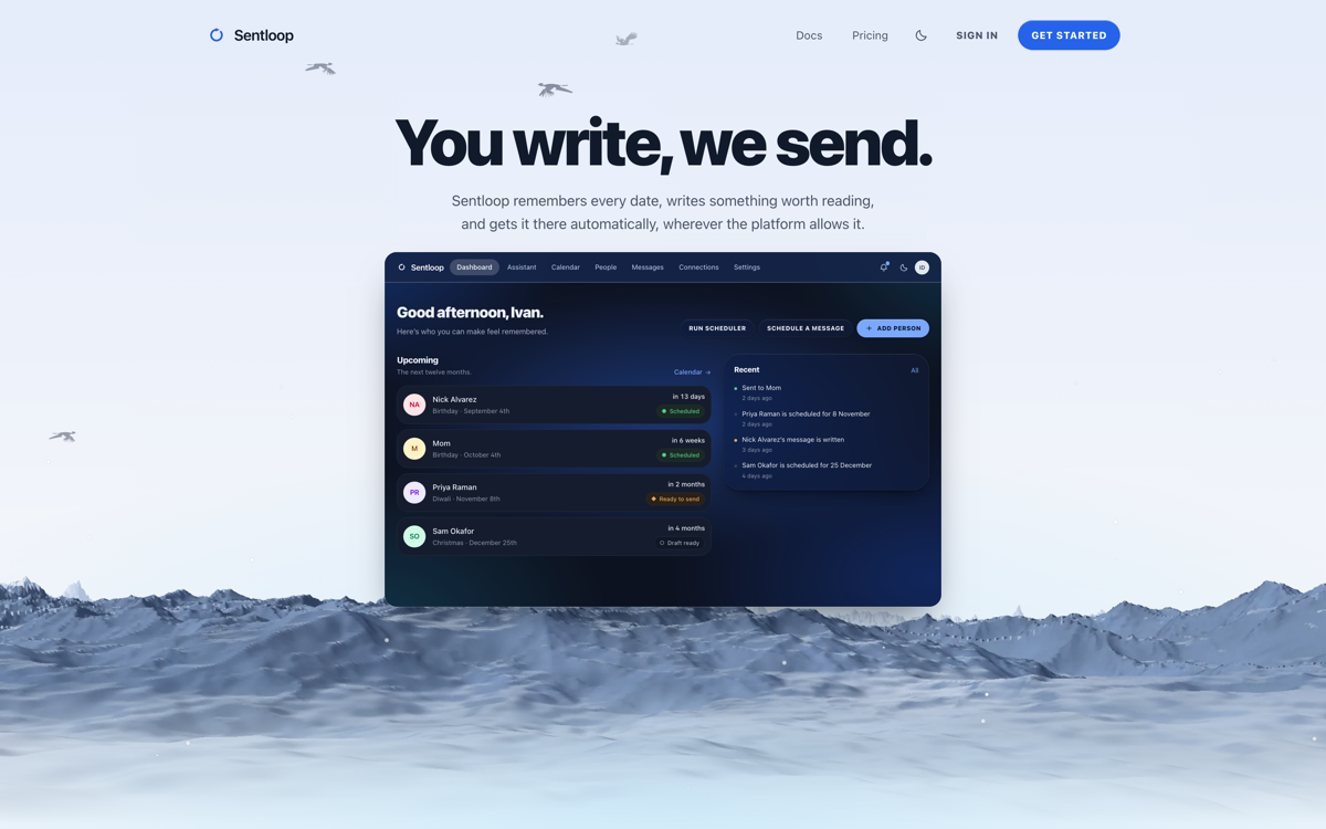 Sentloop landing page